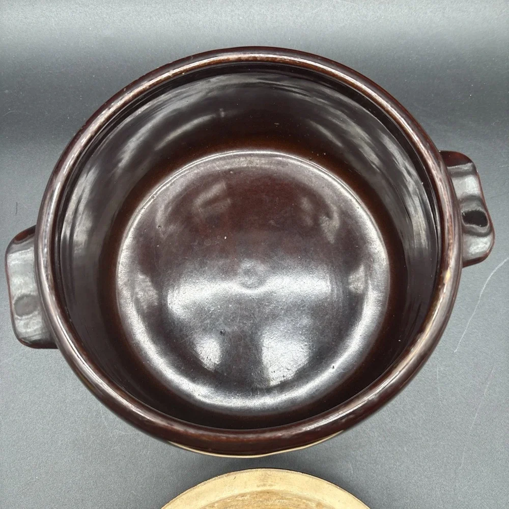 West Bend Brown Glazed Stoneware Bean Pot Crock with Lid Vintage Kitchen